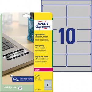 Etikety polyesterové 96x50,8mm Avery A4 strieborné 20 hárkov - Plastobal
