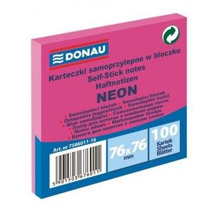 Bloček Donau neónový 76x76mm ružový - Plastobal