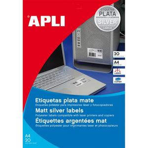 Etikety polyesterové 210x297mm APLI A4 20 hárkov strieborné - Plastobal