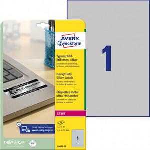 Etikety polyesterové 210x297mm Avery A4 strieborné 20 hárkov - Plastobal