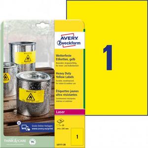 Etikety polyesterové 210x297mm Avery A4 žlté 20 hárkov - Plastobal