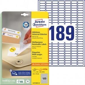 Etikety univerzálne odnímateľné 25,4x10mm Avery A4 25+5 hárkov - Plastobal