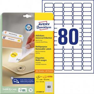 Etikety univerzálne odnímateľné 35,6x16,9mm Avery A4 25+5 hárkov - Plastobal