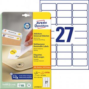 Etikety univerzálne odnímateľné 63,5x29,6mm Avery A4 25+5 hárkov - Plastobal