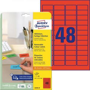 Etikety Avery odnímateľné 45,7x21,2 mm červené - Plastobal