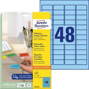 Etikety Avery odnímateľné 45,7x21,2 mm, modré - Plastobal