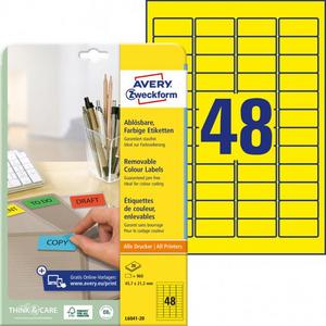 Etikety Avery odnímateľné 45,7x21,2 mm, žlté - Plastobal