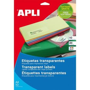 Etikety polyesterové priehľadné 210x297mm APLI A4 inkjet 10 hárkov - Plastobal