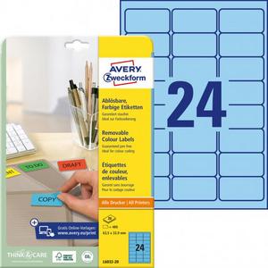 Etikety Avery odnímateľné 63,5x33,9 mm, modré - Plastobal