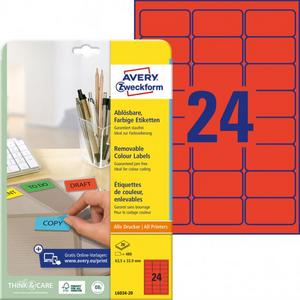 Etikety Avery odnímateľné 63,5x33,9 mm, červené - Plastobal