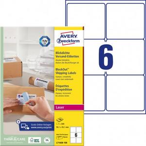 Etikety na zásielky 99,1x93,1mm Avery A4 100 hárkov, laser - Plastobal