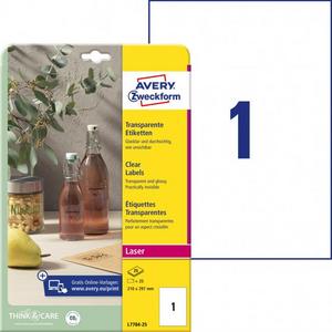 Etikety polyesterové 210x297mm Avery A4 25 hárkov priehľadné - Plastobal
