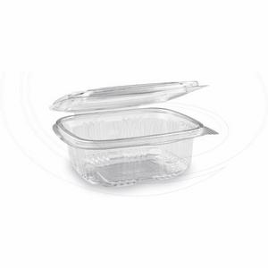 Miska (rPET) s viečkom hranatá priehľadná 375ml [50 ks]-DOPREDAJ - Plastobal