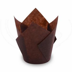 Tulipánový cukrárenský košíček (PAP) hnedý O50 x 85 mm / 16 x 16 cm [100 ks] - Plastobal