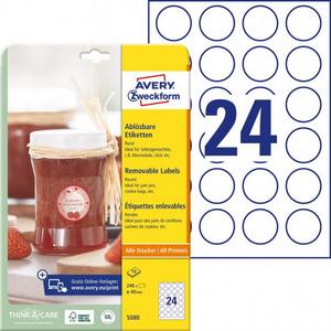 Etikety kruhové 40mm Avery 10 hárkov biele - Plastobal