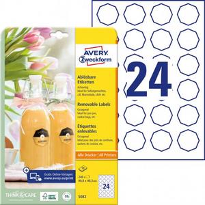 Etikety osemhranné 40,8x40,3mm Avery 10 hárkov biele - Plastobal