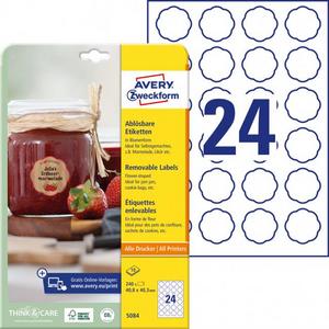 Etikety v tvare kvetu 40,8x40,3mm Avery 10 hárkov biele - Plastobal