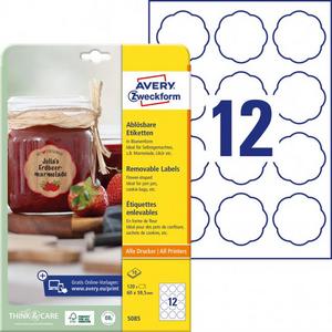 Etikety v tvare kvetu 60x59,5mm Avery 10 hárkov biele - Plastobal