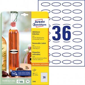 Etikety oválne 40x20mm Avery 10 hárkov biele - Plastobal
