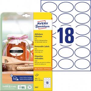 Etikety oválne 63,5x42,3mm Avery 10 hárkov biele - Plastobal