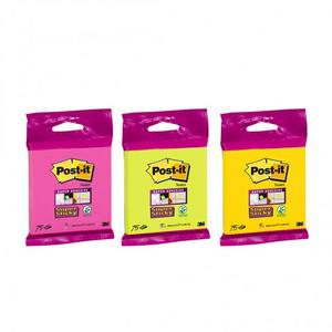 Bločky Post-it Super Sticky 76x76mm, 75l mix farieb žltá, zelená, fuksiová - Plastobal