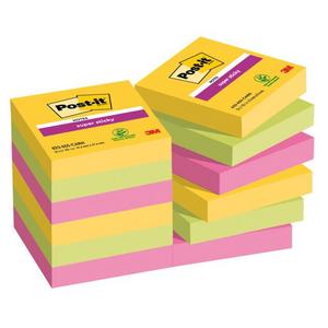Bloček Post-it Super Sticky CARNIVAL, veľkosť 47,6 x 47,6 mm, 12 bločkov po 90 lístkov - Plastobal