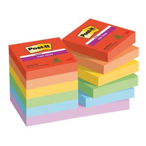 Bloček Post-it Super Sticky PLAYFUL, veľkosť 47,6x47,6 mm, 12 bločkov po 90 lístkov - Plastobal