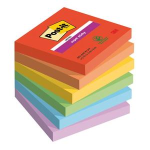 Bloček Post-it Super Sticky PLAYFUL, veľkosť 76x76 mm, 6 bločkov po 90 lístkov - Plastobal