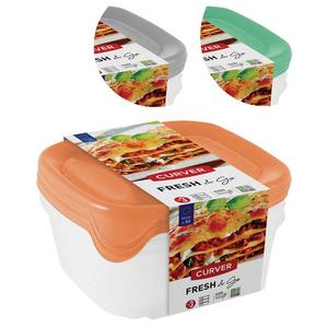 Dóza Curver® Set Square, sada 3x 800 ml, mix farieb mint/sivá/broskyňová, 15,5x15,5x11 cm - Plastobal